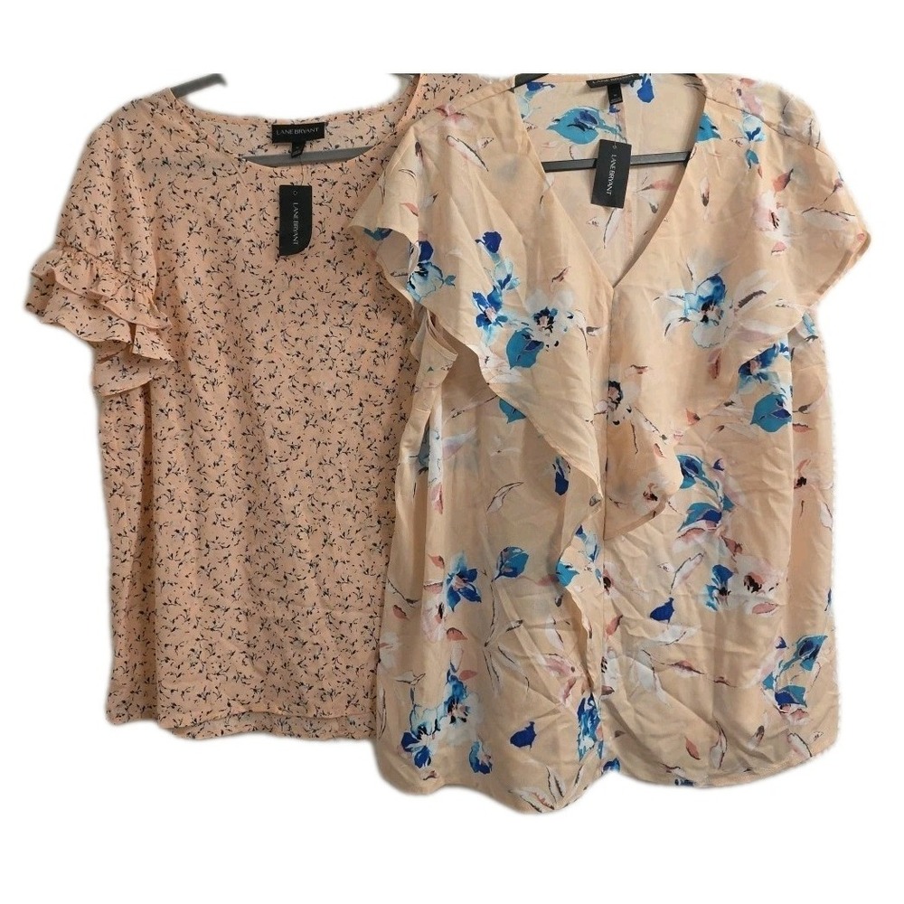 NEW (2) Lane Bryant Size 16 Floral Pink Top Blouse Women Stylish Flowy Relaxed
